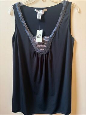 Max Studio Black Sleeveless Tank with Sequin Trim -NEW